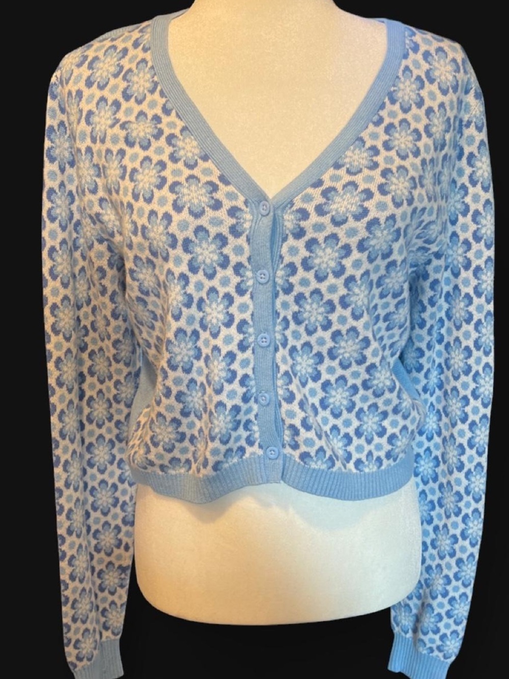 Hollister Blue Floral V-Neck Button Cardigan Sweater